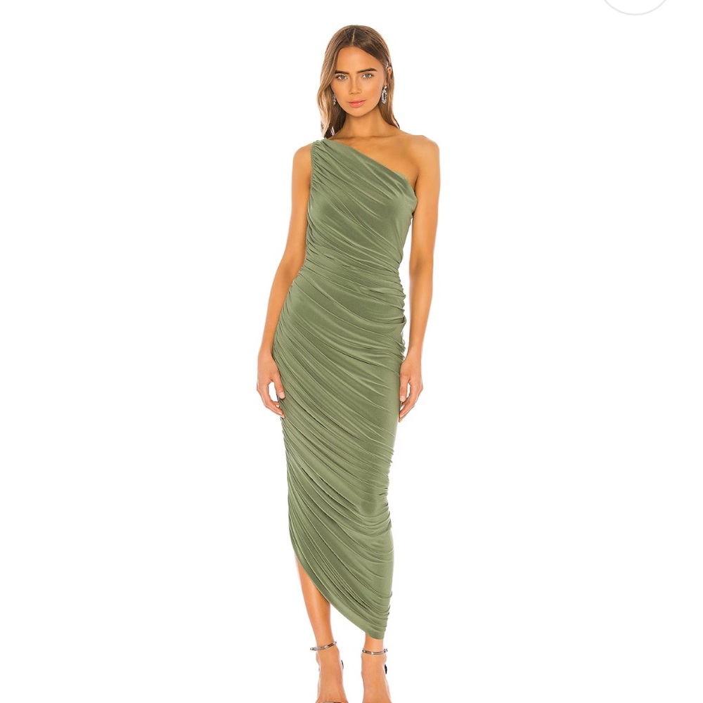 Green, one shoulder
Diana Gown in Celadon
Norma Kamali